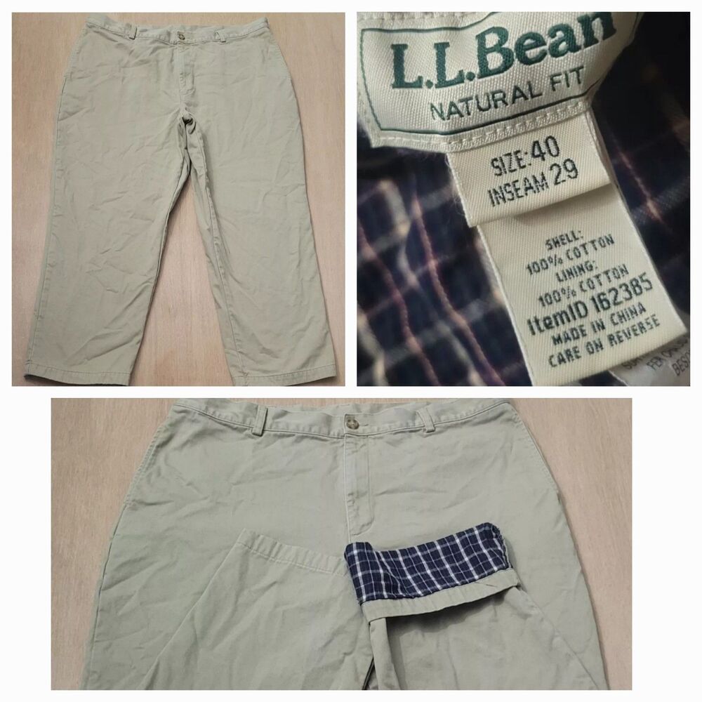 LL Bean Lined Flannel Pants Size 40x27 Men's Natural Fit Heavyweight Warm